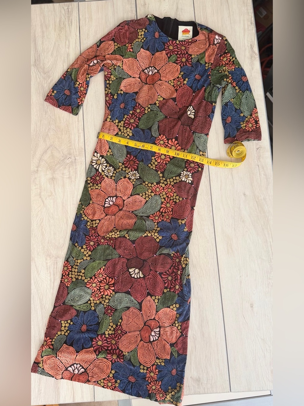 Farm Rio Vibrant Floral Multicolor Midi Dress Medium Tropical Elegant Bodycon - Picture 5 of 13